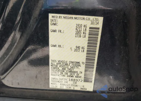 2015 Nissan Altima 2.5 S from USA, damaged, VIN 1N4AL3AP3FC188972